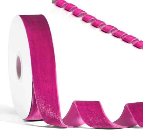 Samtband Hot pink,10 Yards, Weiches Luxuriöses Samtband Geschenkband für DIY-Bastelarbeiten, Geschenkverpackungen, Christbaumschmuck, Hochzeitssträuße, Babyparty-Dekorationen,(Hot pink, 1inch) von soitzhoc