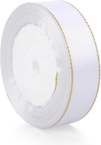 soitzhoc 1 Zoll Gold getrimmt doppelseitigen Satinband, 25 Meter, Handwerk weißes band, für weißes band hochzeit, geschenkschleifen, Torte, Weihnachtsdekorationen und andere (1PCS) von soitzhoc