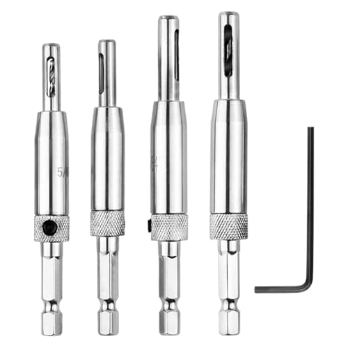 4-teiliges Locher-Set für Scharniere und Türknauf, Aluminiumlegierung, Sechskantschaft, Bitführungs-Set, Hochgeschwindigkeitsstahl, selbstzentrierende Bohrer für Tür, Fenster, Schrank 4-teiliges Locher-Set für Scharniere und Türknauf, Aluminiumlegierung, Sechskantschaft, Bitführungs-Set, Hochgeschwindigkeitsstahl, selbstzentrierende Bohrer für Tür, Fenster, Schrank von sojupcal