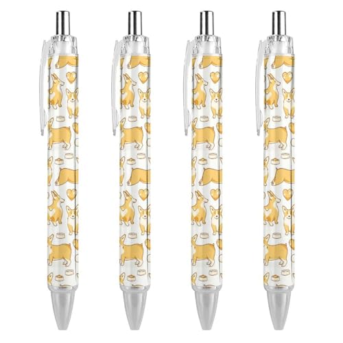 soldwellsd Corgi Walisischer Kugelschreiber für Damen und Herren, 0,5 mm, einziehbare Kugelschreiber, 4 Stück von soldwellsd