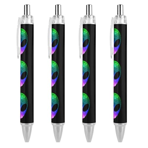 soldwellsd Cosmos Bunte Kugelschreiber mit Alienkopf-Druck, für Damen und Herren, 0,5 mm, feiner einziehbarer Kugelschreiber, 4 Stück soldwellsd Cosmos Bunte Kugelschreiber mit Alienkopf-Druck, für Damen und Herren, 0,5 mm, feiner einziehbarer Kugelschreiber, 4 Stück von soldwellsd