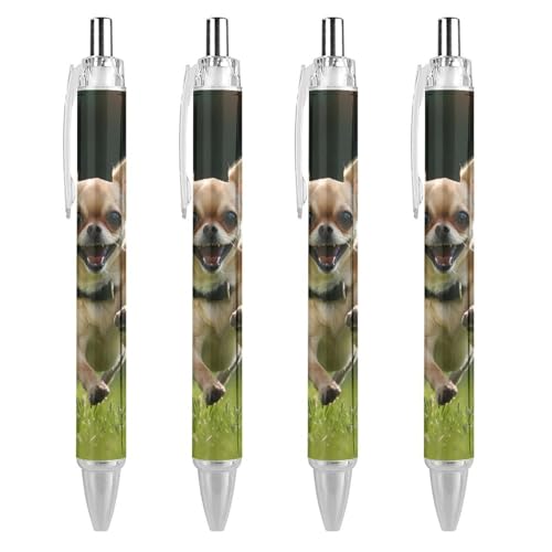 soldwellsd Druckkugelschreiber Chihuahua, Hund, blaue Tinte, Kugelschreiber für Büro, Zuhause, 4 Stück von soldwellsd