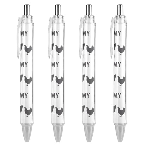 soldwellsd I Love My Chickens Druck-Kugelschreiber für Damen und Herren, 0,5 mm, feiner einziehbarer Kugelschreiber, 4 Stück von soldwellsd