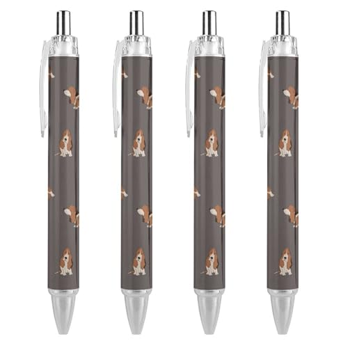 soldwellsd Kugelschreiber mit Basset Hound-Aufdruck für Damen und Herren, 0,5 mm, feiner einziehbarer Kugelschreiber, 4 Stück von soldwellsd