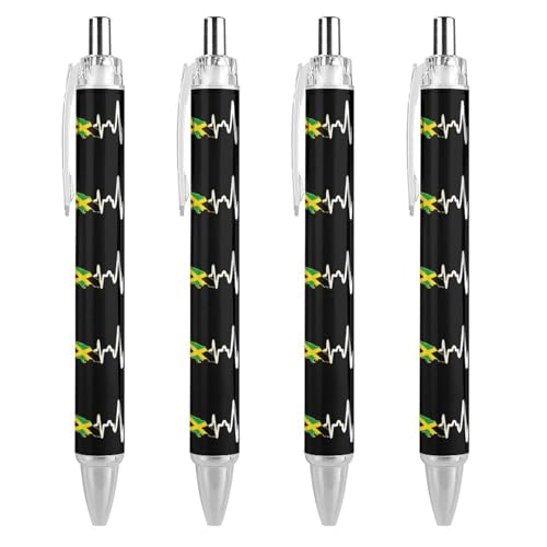 soldwellsd Kugelschreiber mit Jamaika-Flagge, Herzschlag-Druck, 0,5 mm, feine einziehbare Kugelschreiber, 4 Stück von soldwellsd