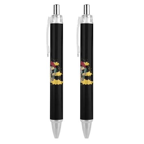 soldwellsd Schwarze Kugelschreiber, Kugelschreiber, glattes Schreiben, Gelschreiber, einziehbar, 0,5 feine Spitze, für Schule, Büro, Trippy-Pilz-Muster, 2 Stück von soldwellsd