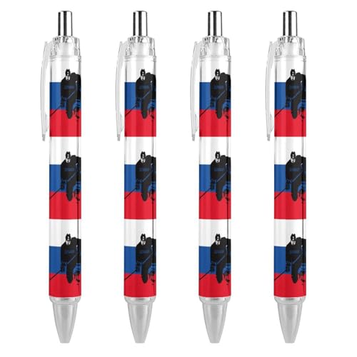 soldwellsd Slowakei Kugelschreiber mit Eishockey-Druck, für Damen und Herren, 0,5 mm, feiner einziehbarer Kugelschreiber, 4 Stück von soldwellsd
