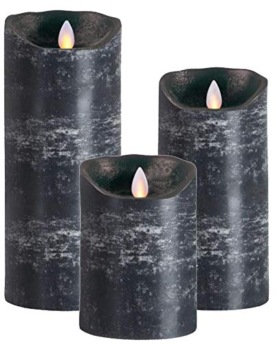 3er SET! Sompex Flame LED Echtwachs Kerze / Kerzen FERNBEDIENBAR V14 Anthrazit (Schwarz Grau) 8 x 12,5cm - 8 x 18cm - 8 x 23cm (3er Set) von sompex