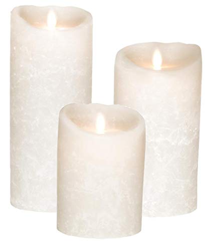 3er SET! Sompex Flame LED Echtwachs Kerze / Kerzen FERNBEDIENBAR V14 Weiss Frost (Frosted Weiss / Weiss gefrostet) 8 x 12,5cm - 8 x 18cm - 8 x 23cm (3er Set) von sompex