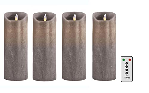 sompex LED-Kerzen mit flackernder Flamme, 4er Set 23cm taupe, mit Fernbedienung und Timerfunktion, Adventskranz, Echtwachskerze mit Flackerlicht von sompex