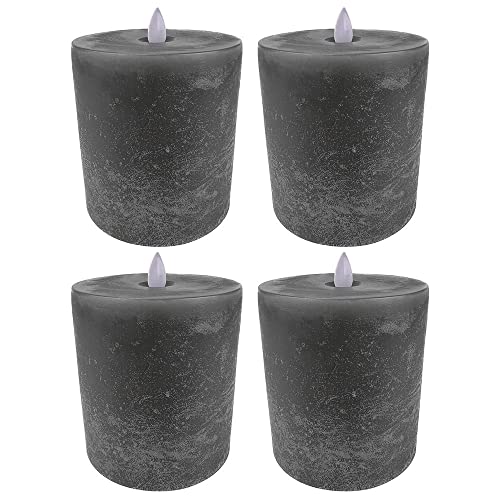 sompex 4er Set Echtwachskerzen Flame LED 10x11cm grau, fernbedienbar, Adventskranz, Stumpenkerzen von sompex