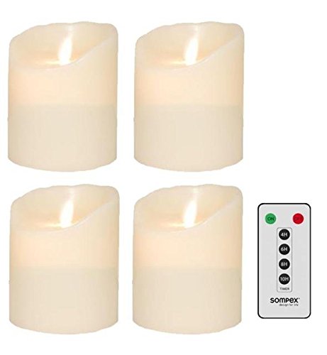 sompex 4er Set Flame LED Echtwachskerzen 10cm Elfenbein mit Fernbedienung, 35129, Adventskranz-Set von sompex