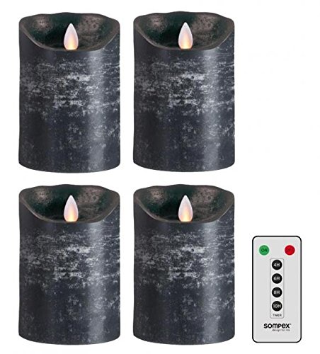 sompex 4er Set Flame LED Echtwachskerzen 12,5cm anthrazit mit Fernbedienung, 36560, Adventskranz-Set von sompex