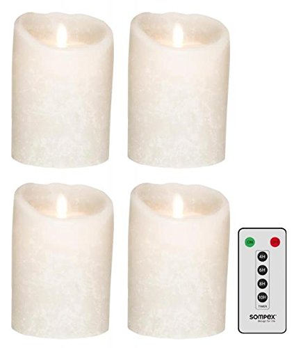 sompex 4er Set Flame LED Echtwachskerzen 12,5cm weiß Frost mit Fernbedienung, 35740, Adventskranz-Set von sompex