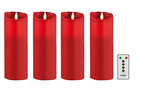 sompex 4er Set Flame LED Echtwachskerzen rot 23cm mit Fernbedienung, ideal für den Adventskranz von sompex