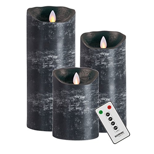 sompex Flame Echtwachs LED Kerze, fernbedienbar, anthrazit, Höhe:3er Set (12.5-23cm + Fernbedienung) von sompex