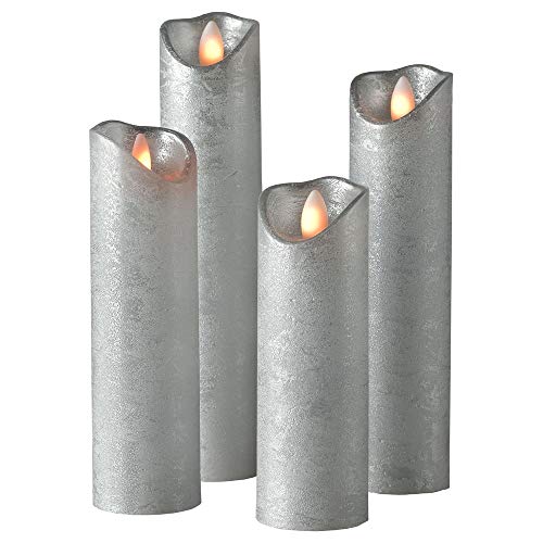 sompex Shine LED Kerze, 4er Set, Fernbedienbar, Timerfunktion, Multi LED Technik, Echtwachs, Farbe:Silber Frost von sompex