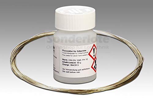 3,00 m Silberlot Lotdraht 1,0 mm Hartlot 40% Silber, AT 690 °C und 50 g Flussmittelpaste 3,00 m Silberlot Lotdraht 1,0 mm Hartlot 40% Silber, AT 690 °C und 50 g Flussmittelpaste von sonderlote