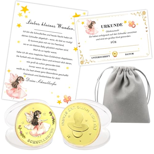 2 Stück Schnullerfee Geschenk Set, Schnullerfee-Andenken mit Schnullerfee Münze, Schnullerfrei Urkunde, Schnullerfee Brief und Münzbeutel, Schnuller Abschiedsgeschenk für die Abschiedszeremonie 2 Stück Schnullerfee Geschenk Set, Schnullerfee-Andenken mit Schnullerfee Münze, Schnullerfrei Urkunde, Schnullerfee Brief und Münzbeutel, Schnuller Abschiedsgeschenk für die Abschiedszeremonie von songyea