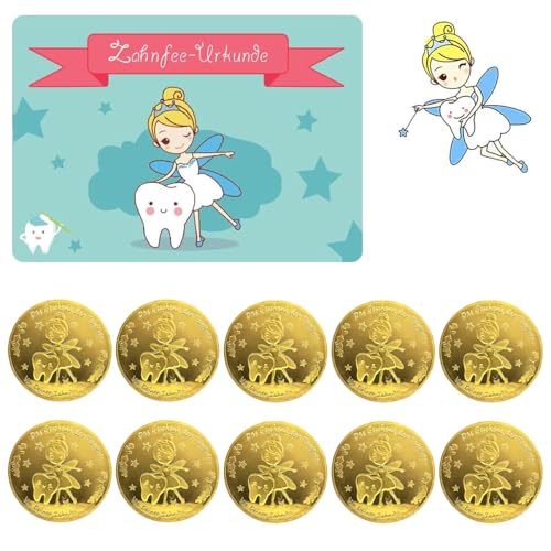 songyea 10 Stück Zahnfee Münze mit Verschiedenen Mustern und 10 Stück Zahnfee Urkunden, Zahnfee Geschenke Mädchen Jungen, Verlorenen Zahn Kinder Geschenke Souvenir songyea 10 Stück Zahnfee Münze mit Verschiedenen Mustern und 10 Stück Zahnfee Urkunden, Zahnfee Geschenke Mädchen Jungen, Verlorenen Zahn Kinder Geschenke Souvenir von songyea