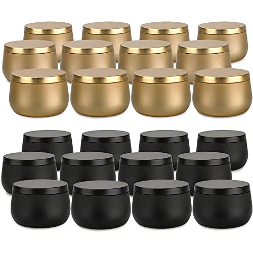 Kerzendosen, 24 Stück, Kerzengläser mit Deckel, 237 ml, für Kerzenherstellung, Kunst und Handwerk, Aufbewahrung und Geschenke (schwarz 12 Stück + Gold 12 Stück) von sonviitins