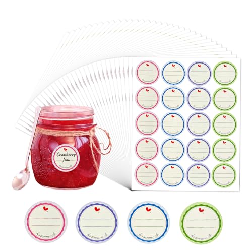 Soodyoow 640 Stück Etiketten Selbstklebend,38mm Rund Klebeetiketten,4 Farbe Dekorative Sticker,Etiketten Marmeladengläser, Beschriftungsetiketten - für Gläser,Marmelade,Flaschen,Tüten Aufklebe von soodyoow