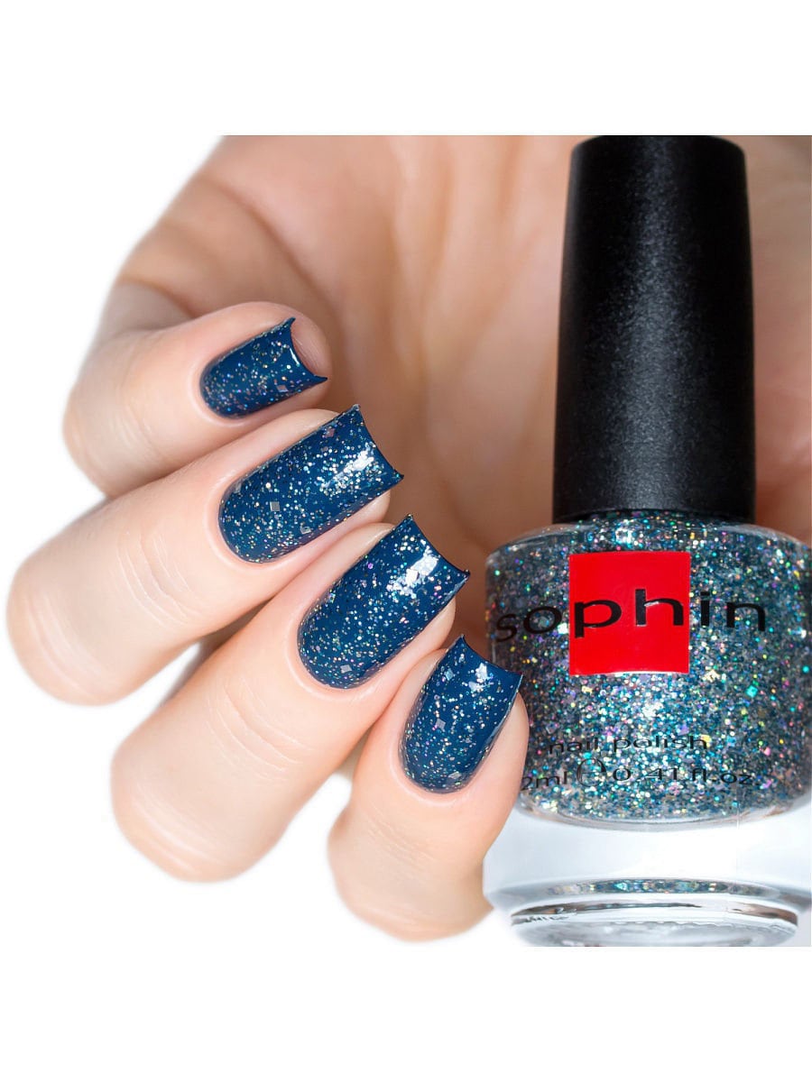 Spezial Effekt Multicolour Blau Nagellack. Sophin 0329. Funkelnder Decklack, Festliche Glitzer Maniküre Spezial Effekt Multicolour Blau Nagellack. Sophin 0329. Funkelnder Decklack, Festliche Glitzer Maniküre von sophincosmetics