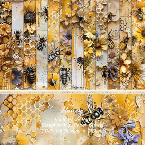 24 Blatt Bienen- und Blumenmusterpapier, 15,2 x 15,2 cm, Scrapbooking-Zubehör, dekoratives Bastelpapier für selbstgemachte Kartenherstellung, Fotoalbum, Junk-Tagebuch, Dekor 24 Blatt Bienen- und Blumenmusterpapier, 15,2 x 15,2 cm, Scrapbooking-Zubehör, dekoratives Bastelpapier für selbstgemachte Kartenherstellung, Fotoalbum, Junk-Tagebuch, Dekor von sorkwo