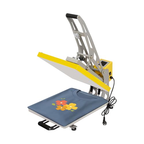 soudesileim 2500W Wärmepresse Halbautomatische mit LCD-Touchscreen,U-Förmige, Elektromagnetisches Adsorptionsdesign, Einstellbarer Druck, Heißpresse Transferpresse für T-Shirts (Gelb) von soudesileim