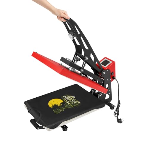 soudesileim 2500W Wärmepresse Halbautomatische mit LCD-Touchscreen,U-Förmige, Elektromagnetisches Adsorptionsdesign, Einstellbarer Druck, Heißpresse Transferpresse für T-Shirts (Rot) von soudesileim
