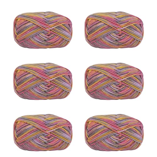 Soulnioi 6 x 5-strängige, weiche Milch-Baumwollgarn, Handstrickgarn für Puppen, Schals, Hüte, Taschen, Kleidung, Schuhe (19) von soulnioi