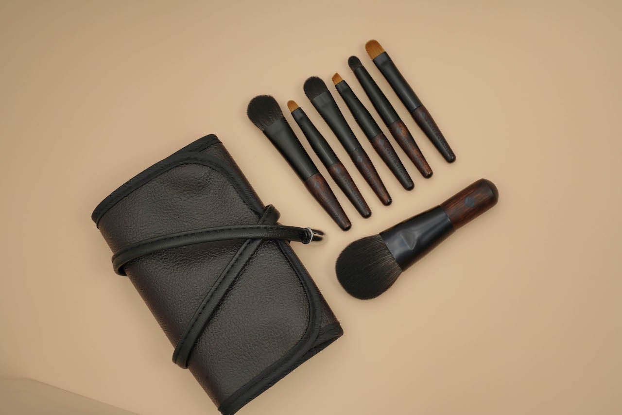 7stk Mini Make-Up Pinsel Essential Set Travel Size Mit Pu-Beutel Und Box von soulshowbrush