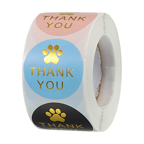 sourcing map 1 Rolle Paw Print Dankeschön Etiketten 1.5" Kleber Gold Hund Pfoten Anhänger für Grußkarte DIY Business 500 Zählen/Rolle von sourcing map