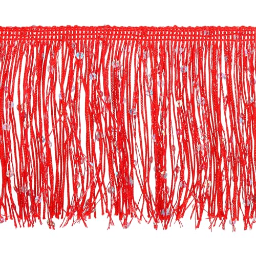 sourcing map 1 Yard (3,28 ft/1m) Pailletten-Fransen-Borte, 15cm/4" breit, glitzernde DIY-Fransen-Borte Quaste Band für Kostüme, Kleidung, DIY-Näharbeiten, Dekoration, Rot von sourcing map