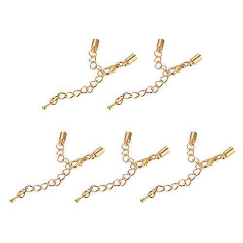 sourcing map 10 Satz 4mm Leder Kordel Endkappen mit Karabinerverschlüssen und Verlängerungskette für DIY Herstellung Armbänder Helle Goldton von sourcing map