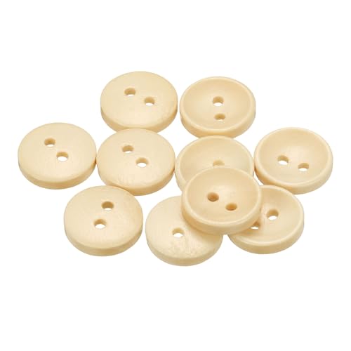 sourcing map 10 Stück 24 l Holzknöpfe zum Nähen, 15 mm, 2 Löcher, runde Ersatzknöpfe für Kleidung, DIY, Handwerk, Dekoration, Naturholz von sourcing map
