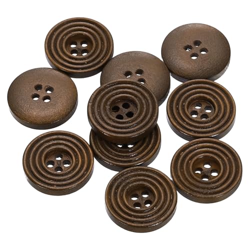 sourcing map 10 Stück 32L DIY Nähknöpfe 4/5 Zoll (20 mm) aus Holz, rund, flach, 4-Loch-Ersatzknöpfe zum Nähen von Kleidung, Handarbeit, Braun, 10 Stück von sourcing map