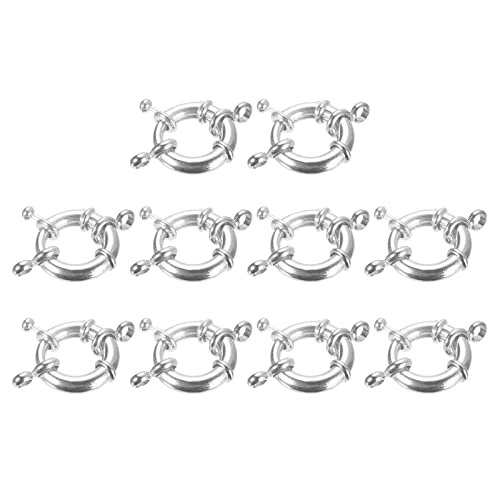 sourcing map 10 Stück Flanschkupplung Federringverschlüsse, 17mm Messing Runde geschlossene Federring Verschlüsse Anschlüsse für DIY Halskette Armbänder Schmuck Herstellung, Silber von sourcing map