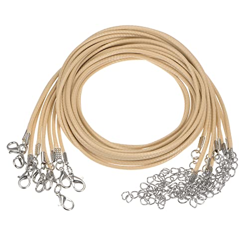 sourcing map 10 Stück Gewachste Halsketten Schnur 23 Zoll 2mm Durchm. Halsketten Kordel mit Verschluss für Anhänger Armbänder Halsketten Schmuck Perlenzubehör Khaki von sourcing map