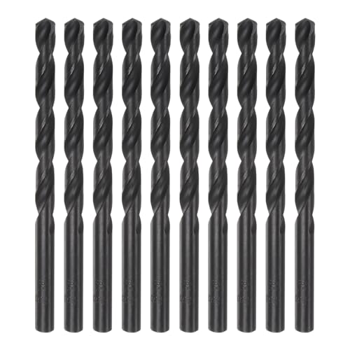 sourcing map 10 Stück Jobber-Bohrer 6,2 mm (1/4") Nitridbeschichteter Hochgeschwindigkeitsstahl (HSS) 4341 Spiralbohrer für Edelstahl Kupfer Aluminiumlegierung Metall Holz Kunststoff, Schwarz von sourcing map