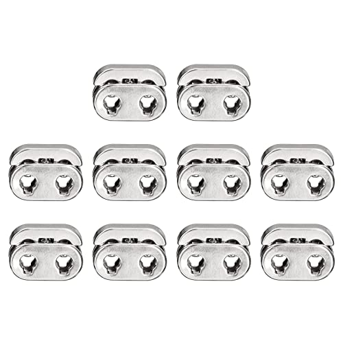 sourcing map 10 Stück Kordelstopper 2 Loch Metall, 5 mm Schnürsenkel Spitze Kordelenden Schuhspitze für Kordeln, Band Klemme Jacke, Rucksack, Schnur Rutsche, Helles Silber von sourcing map
