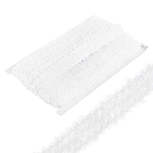 sourcing map 10 Yards 0,8 Zoll elastische Paillettenbesatz Stretch Flach Pailletten Paillette Stoffband Besatzstreifen zum Basteln Nähen Kostüm Kleid, Weiß von sourcing map