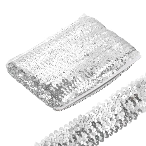 sourcing map 10 Yards 1,8 Zoll elastische Paillettenbesatz Stretch Flach Pailletten Paillette Stoffband Besatzstreifen zum Basteln Nähen Kostüm Kleid, Silber sourcing map 10 Yards 1,8 Zoll elastische Paillettenbesatz Stretch Flach Pailletten Paillette Stoffband Besatzstreifen zum Basteln Nähen Kostüm Kleid, Silber von sourcing map