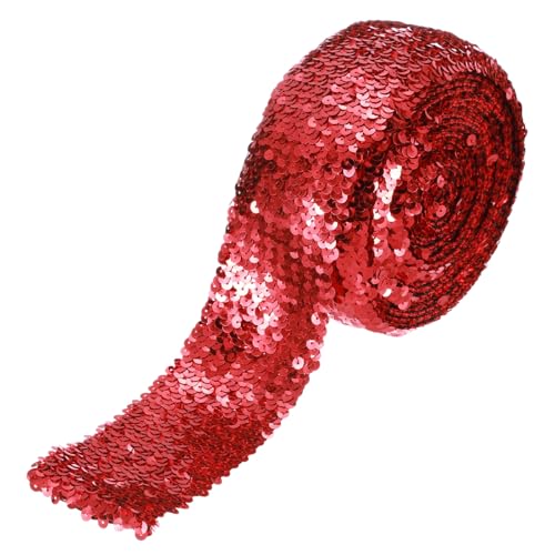 sourcing map 10 Yards 7,6 cm elastische Pailletten-Bordüre, 8 Reihen, flach, Pailletten-Streifen, Pailletten-Stoffband für Handwerk, DIY, Paillettenfransennähen, Rot von sourcing map