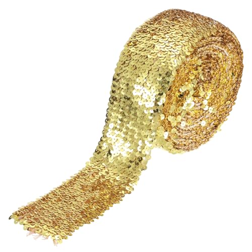 sourcing map 10 Yards 7,6 cm elastische Pailletten-Bordüre, 8 Reihen, flach, Pailletten-Streifen, Pailletten-Stoffband zum Basteln, DIY, Paillettenfransennähen, Gold von sourcing map
