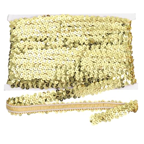 sourcing map 10 m x 2 cm elastischer Paillettenbesatz, flach, dehnbar, Pailletten-Streifen, Pailletten-Stoffband für DIY, Basteln, Nähen, Kleid, Gold von sourcing map