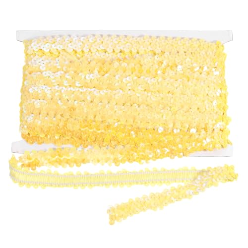 sourcing map 10 m x 2 cm elastischer Paillettenbesatz, flach, dehnbar, Pailletten-Streifen, Pailletten-Stoffband für DIY, Handwerk, Nähen, Kleid, Gelb von sourcing map