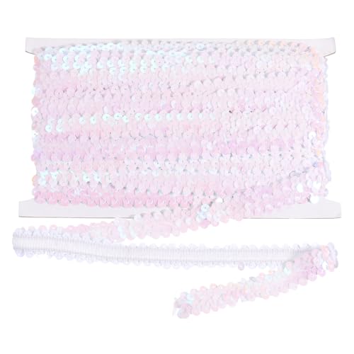 sourcing map 10 m x 2 cm elastischer Paillettenbesatz, flach, dehnbar, Pailletten-Streifen, Pailletten-Stoffband für DIY, Handwerk, Nähen, Kleid, schillerndes Weiß von sourcing map