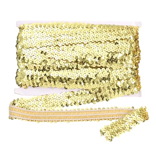 sourcing map 10 m x 3 cm elastischer Paillettenbesatz, flach, dehnbar, Pailletten-Streifen, Pailletten-Stoffband für DIY, Basteln, Nähen, Kleid, Gold von sourcing map