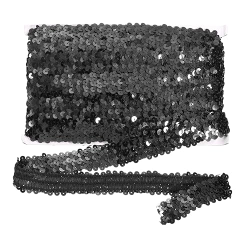 sourcing map 10 m x 3 cm elastischer Paillettenbesatz, flach, dehnbar, Pailletten-Streifen, Pailletten-Stoffband für DIY, Handwerk, Nähen, Kleid, Schwarz von sourcing map